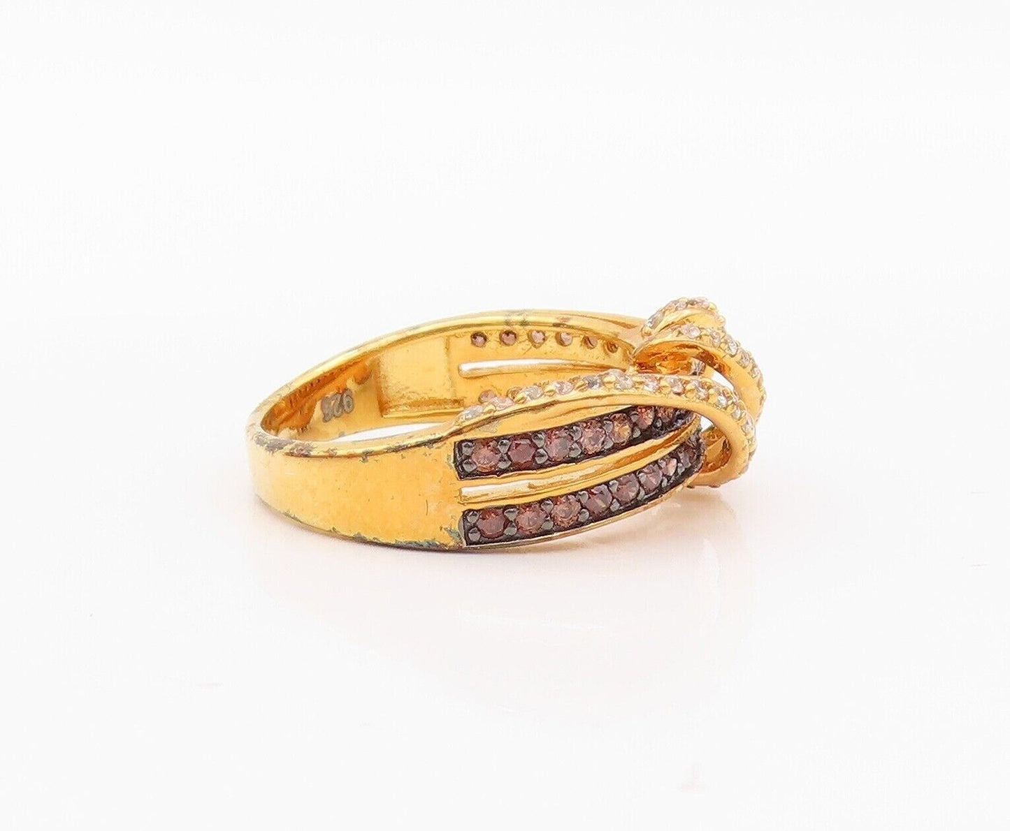 925 Sterling Silver Vintage Ring Gold Plated Designer 2 Tone Topaz  Sz 7 RG30023