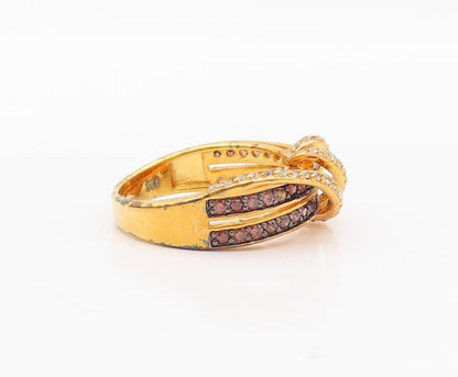 925 Sterling Silver Vintage Ring Gold Plated Designer 2 Tone Topaz  Sz 7 RG30023