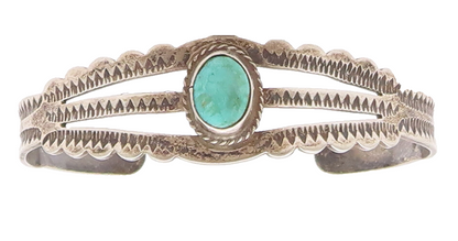 925 Sterling Silver Vintage Bracelet NAVAJO Antique Split Band Carved   BT10384