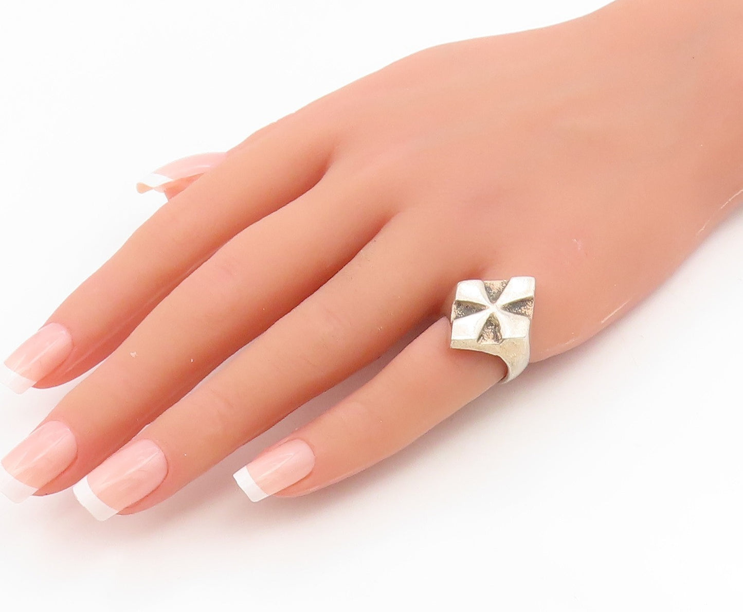 925 Sterling Silver Vintage Ring MEXICO Solid Maltese Cross Band  Sz 6  RG34962