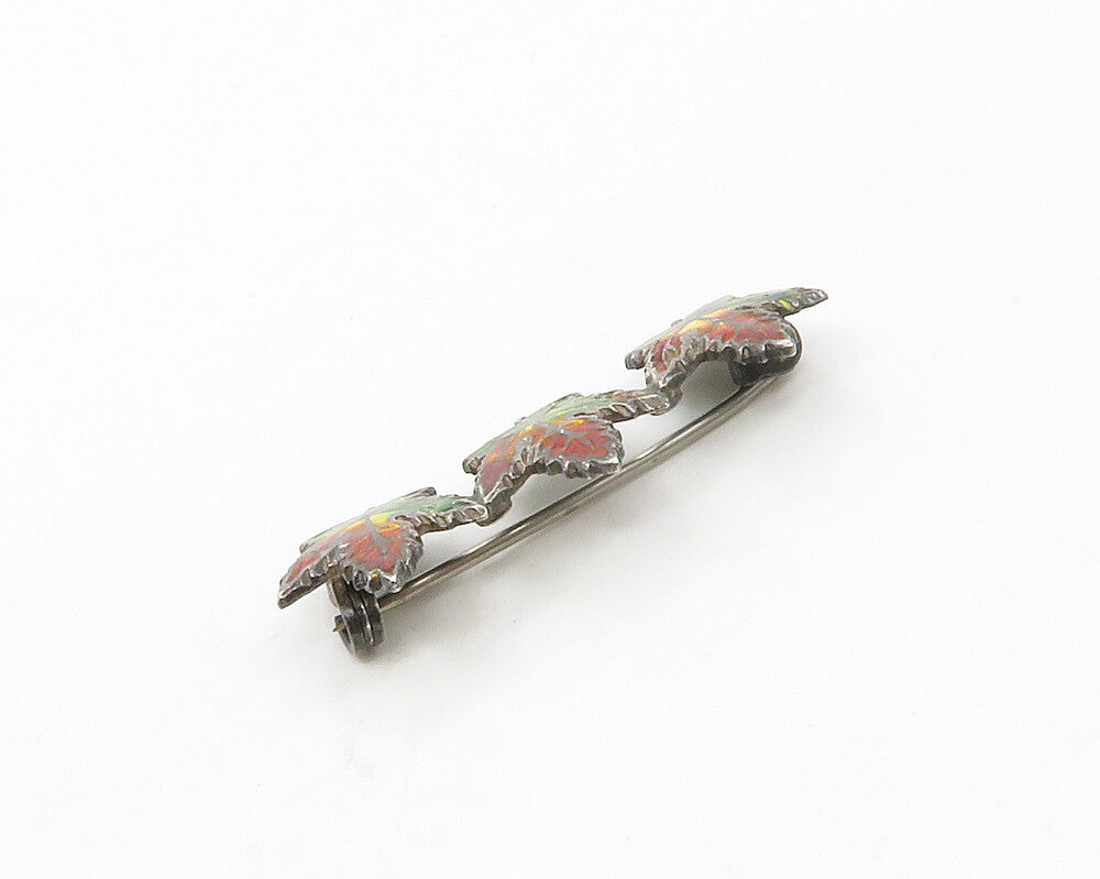 PGS 925 Sterling Silver  Vintage Enamel Autumn Maple Leaves Brooch Pin  BP6680