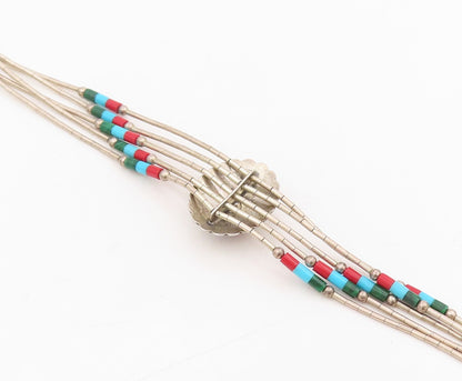 925 Sterling Silver Vintage Bracelet SOUTHWESTERN Multi Gemstone Inlay BT11526
