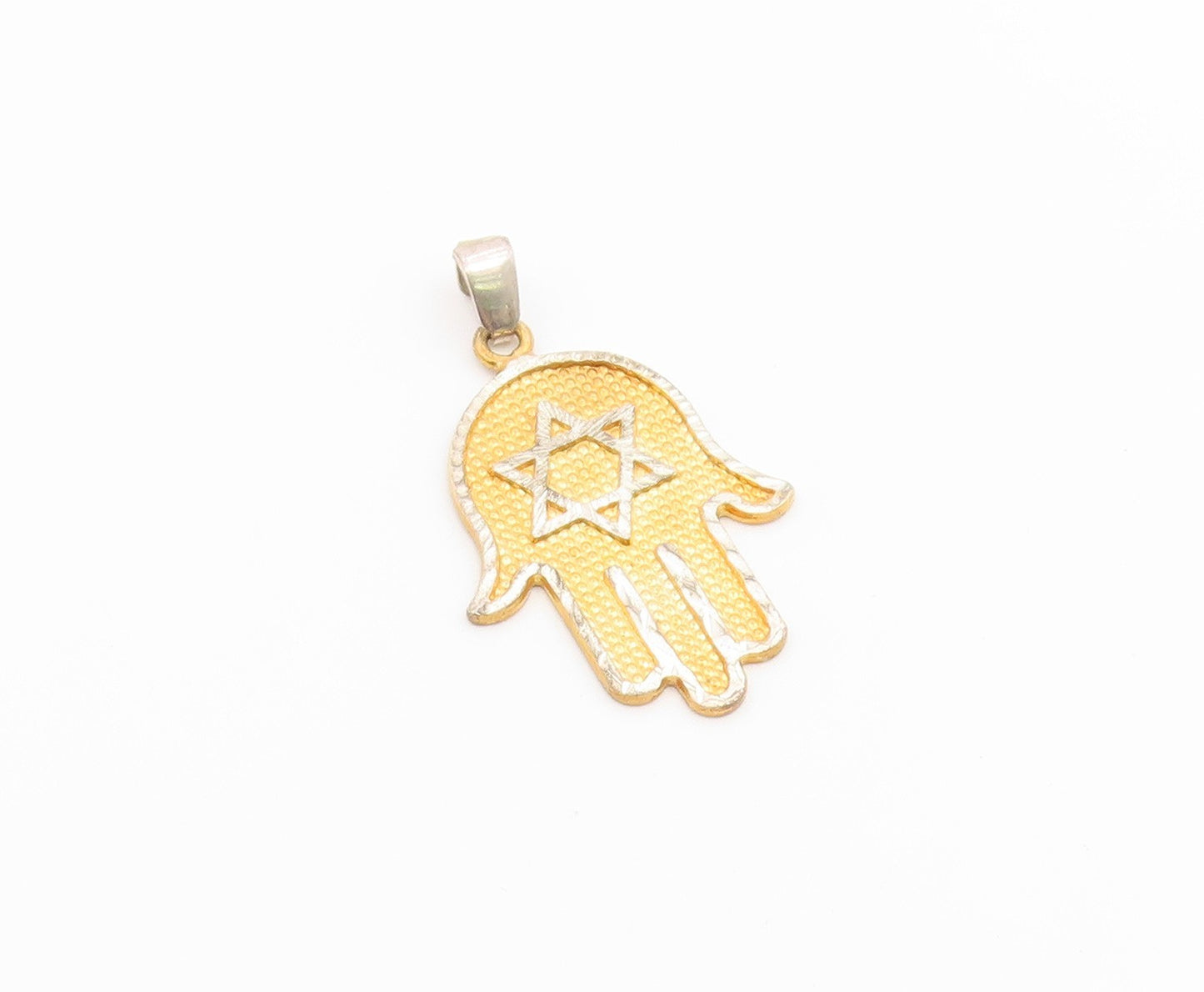 925 Sterling Silver Vintage Pendant Two Tone Hamsa Star of David Cutout  PT26641