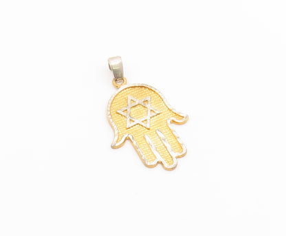 925 Sterling Silver Vintage Pendant Two Tone Hamsa Star of David Cutout  PT26641