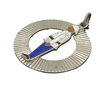 925 Sterling Silver  Vintage Enamel Man In Uniform Circle Pendant  PT18744