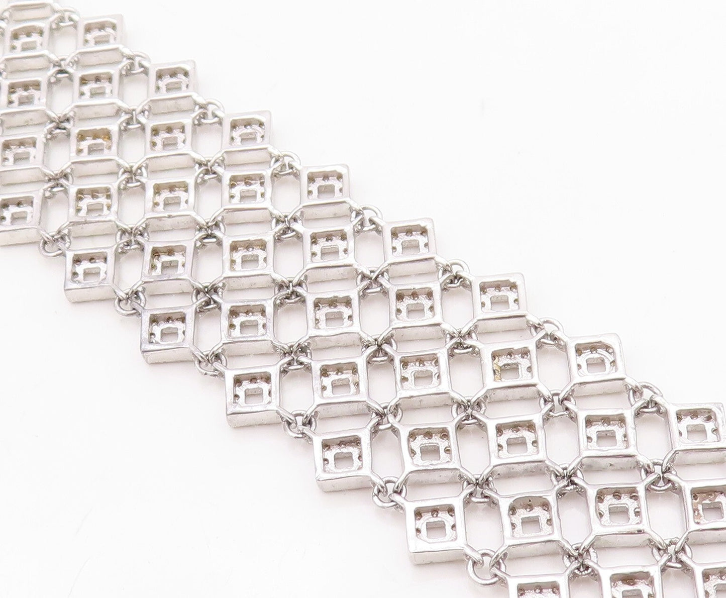 925 Sterling Silver Vintage Bracelet Large Square Net Effect CZ Inlay  BT10750