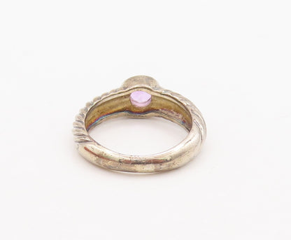 925 Sterling Silver Vintage Ring Grooved Band Round Amethyst Inlay Sz 8  RG29535