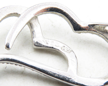 925 Sterling Silver  Genuine Black Diamond 2 Tone Love Hearts Pendant  PT7216