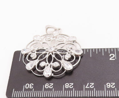925 Sterling Silver Vintage Pendant Swirly Cutout Drop Cut CZ Flower  PT22843