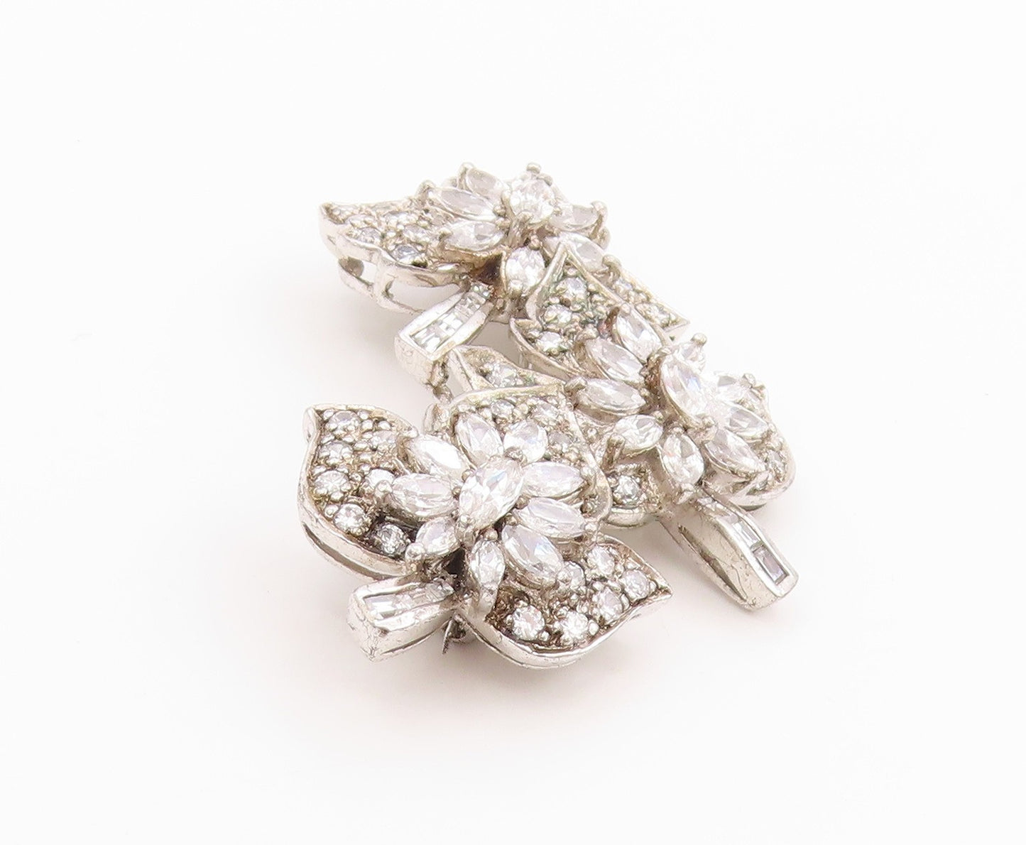 925 Sterling Silver Vintage Brooch Multi Shaped CZ Sparkling Floral Pin  BP11847