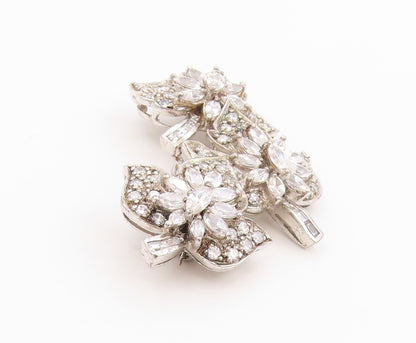 925 Sterling Silver Vintage Brooch Multi Shaped CZ Sparkling Floral Pin  BP11847