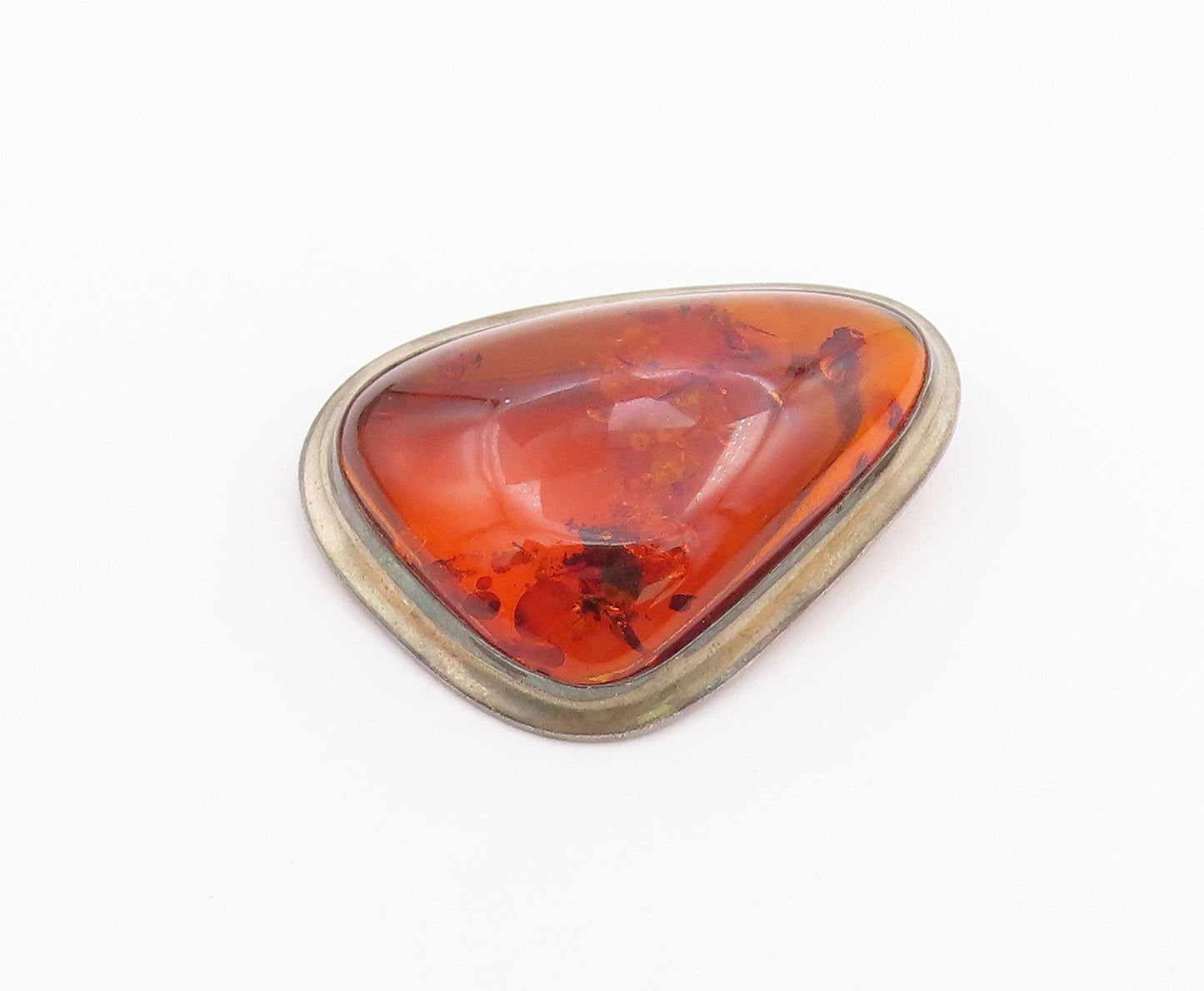 925 Sterling Silver  Vintage Cabochon Cut Amber Smooth Brooch Pin  BP9038