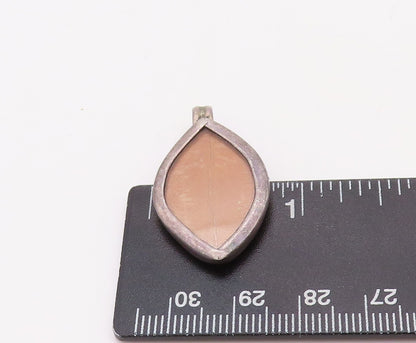 925 Sterling Silver Vintage Pendant Marquise Shape Wooden Inlay  PT23581