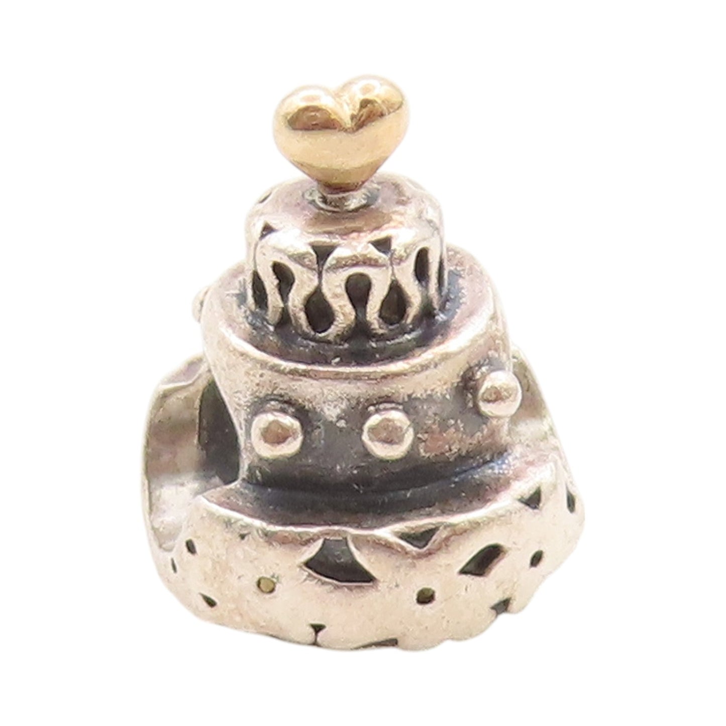 14k Gold 925 Sterling Silver Vintage Pendant PANDORA Wedding Cake Charm  PT24139