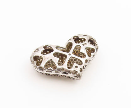 925 Sterling Silver Vintage Pendant Champagne CZ Pave Love Heart Charm  PT26606