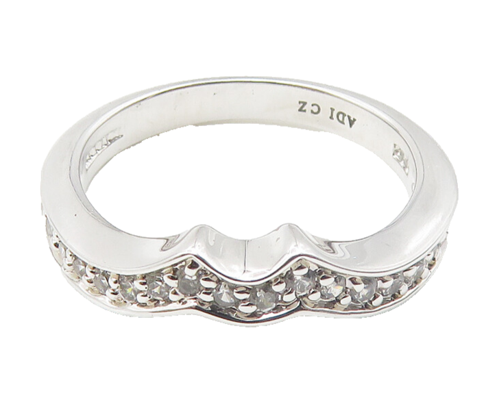 925 Sterling Silver  Petite White Topaz Shiny Band Ring Sz 7  RG10270