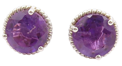 925 Sterling Silver Vintage Earrings Classic Amethyst Rope Bezel Studs  EG14127