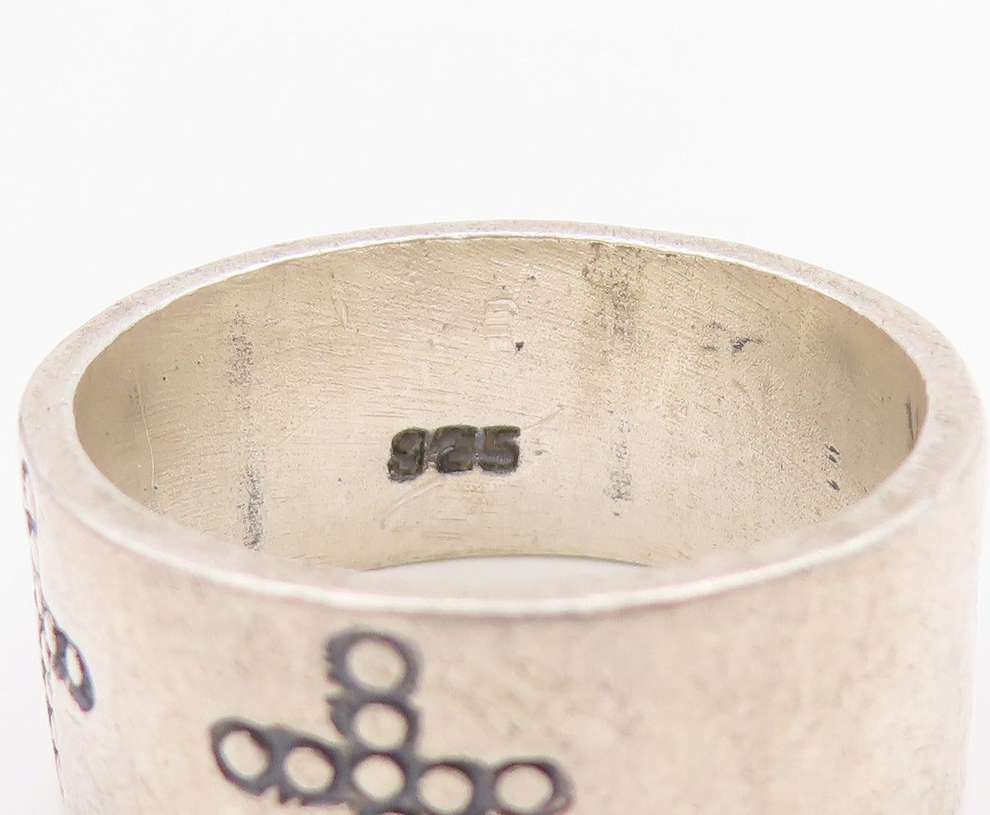 925 Sterling Silver Vintage Ring MEXICO Etched Religious Cross  Sz 10  RG33663