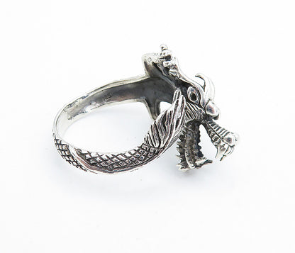 925 Sterling Silver  Vintage Dragon Head & Tail Motif Band Ring Sz 7  RG7345