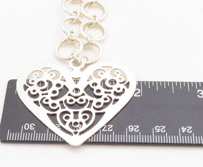 925 Sterling Silver  Shiny Cutout Swirl Love Heart Chain Necklace  NE1721