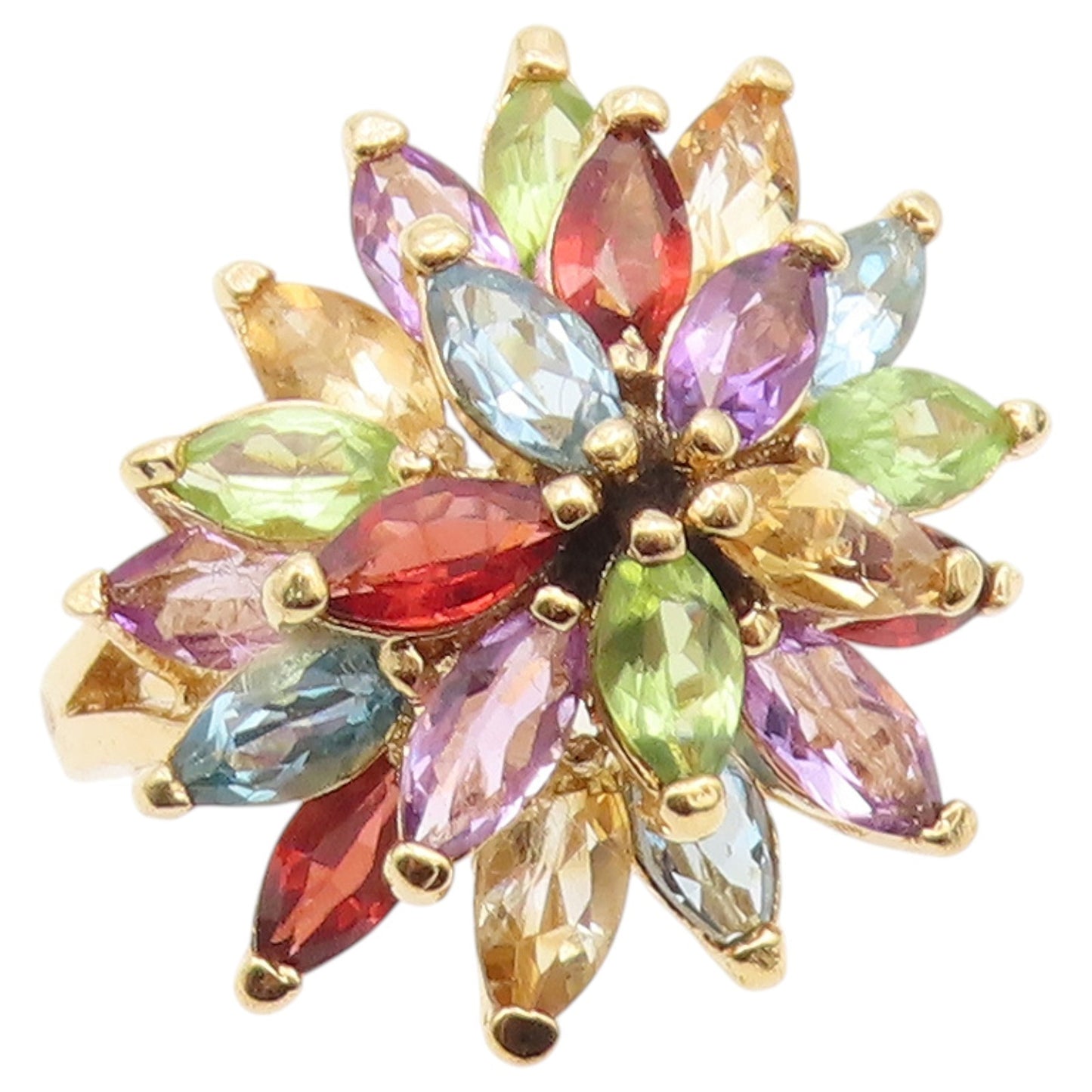 925 Sterling Silver Vintage Ring Gold Plated Multi Gemstone Flower Sz 7 RG36528