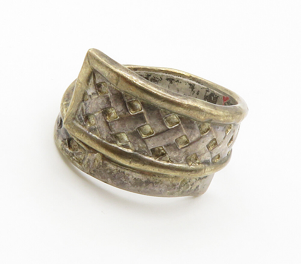 INTERNATIONAL 925 Sterling Silver Vintage Two Tone Bypass Ring Sz 4 RG15065