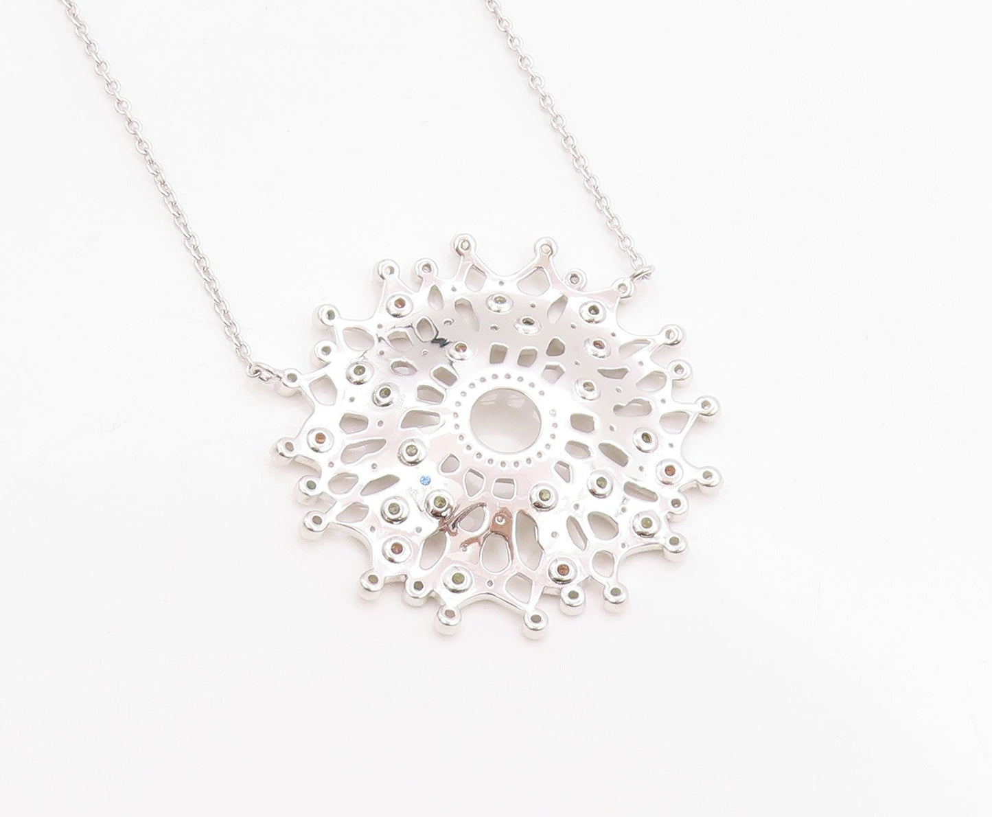 925 Sterling Silver Vintage Necklace Multi Gemstone Intricate Snowflake  NE4659