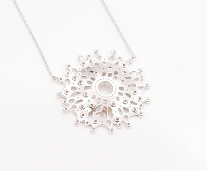 925 Sterling Silver Vintage Necklace Multi Gemstone Intricate Snowflake  NE4659