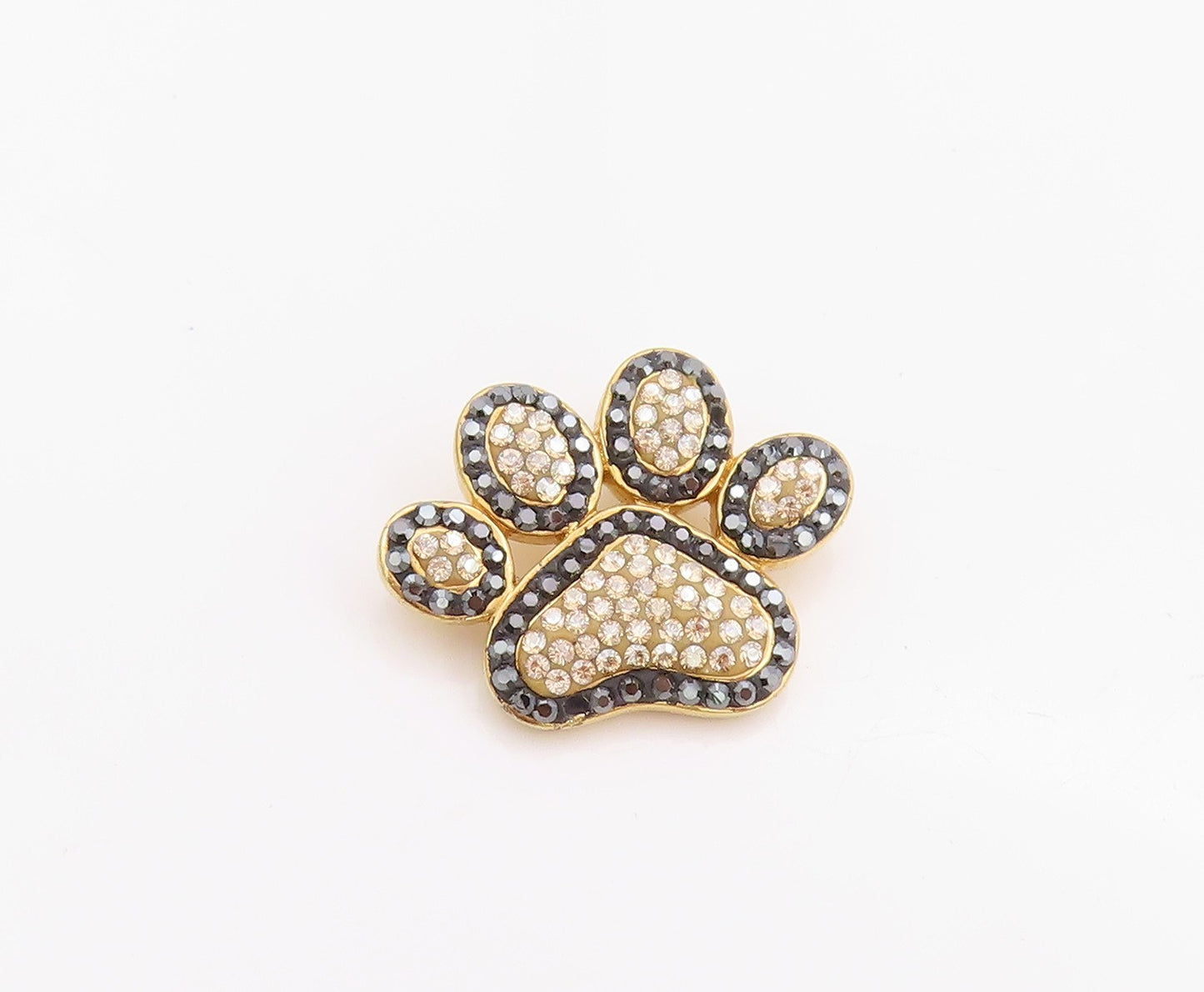 925 Sterling Silver Vintage Pendant 2 Tone Rhinestone Tiger Foot Print  PT24544