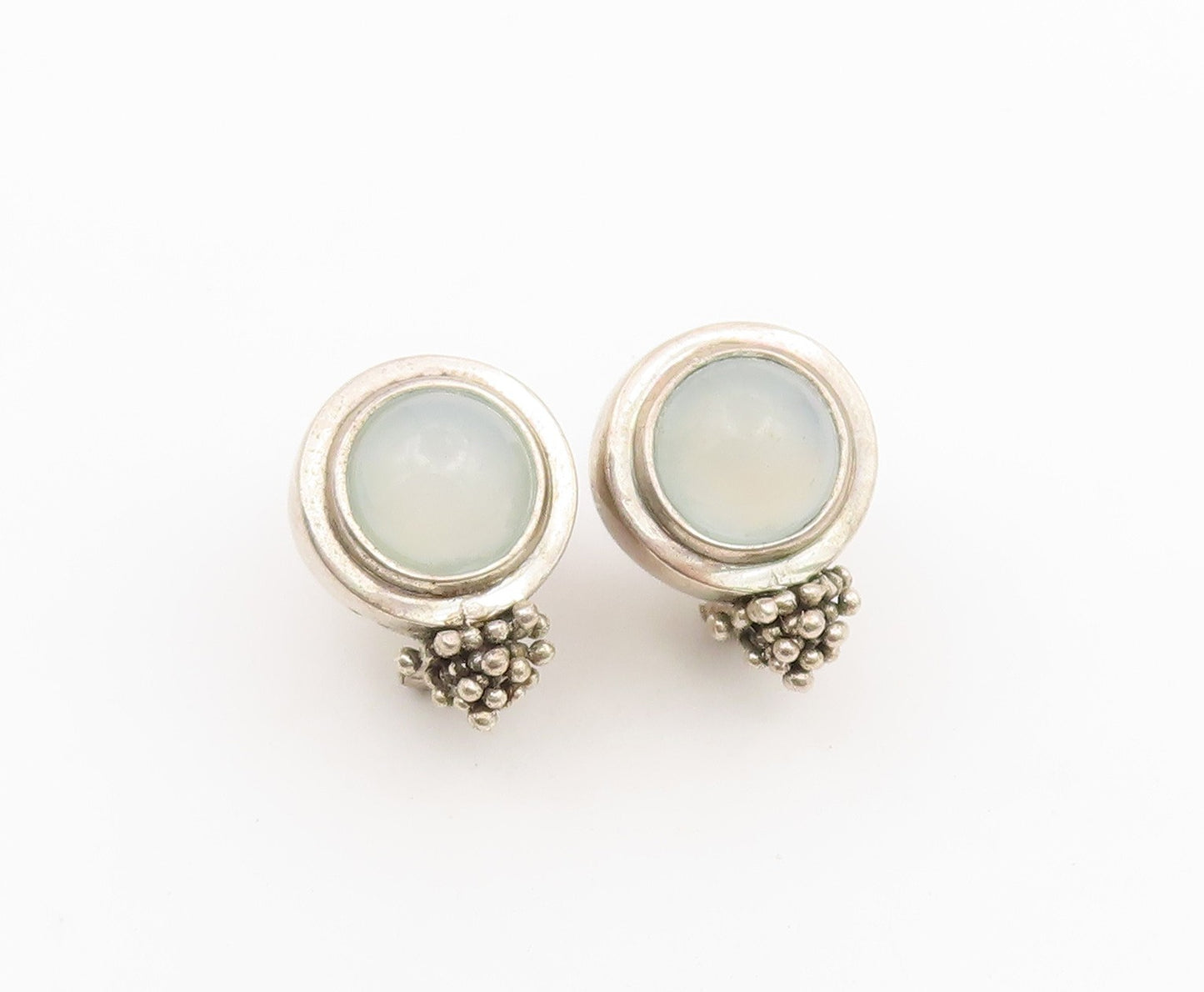 925 Sterling Silver Vintage Earrings MICHAEL DAWKINS Chalcedony Beads  EG14491