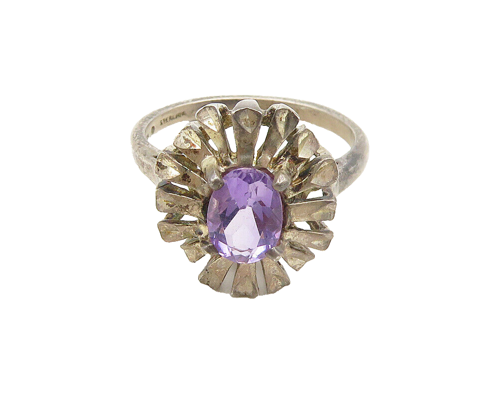 KABANA 925 Sterling Silver  Vintage Amethyst Floral Cocktail Ring Sz 6 RG18726