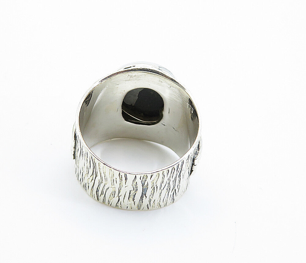 925 Sterling Silver  Dichroic Glass Dome Textured Cocktail Ring Sz 9 RG8195