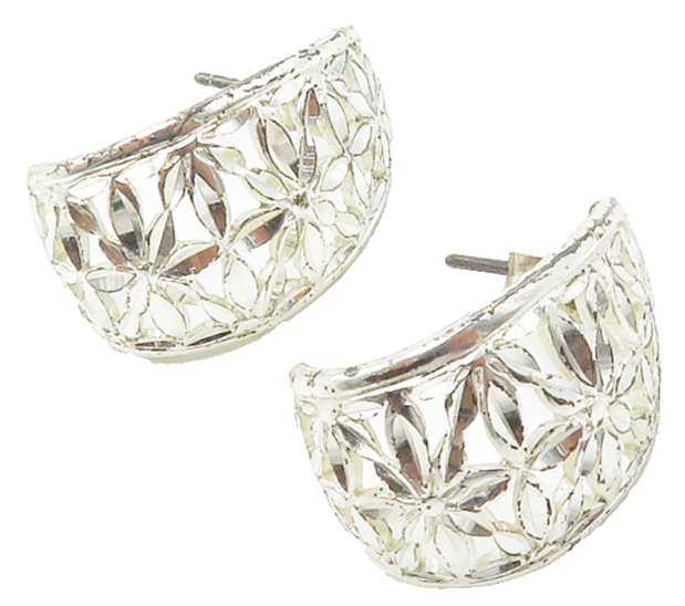 925 Sterling Silver  Vintage Shiny Flower Motif Cutout Drop Earrings  EG7305