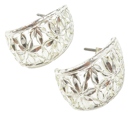 925 Sterling Silver  Vintage Shiny Flower Motif Cutout Drop Earrings  EG7305