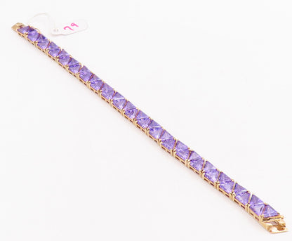 925 Sterling Silver Vintage Bracelet Gold Plated Triangle Cut Purple CZ  BT10628