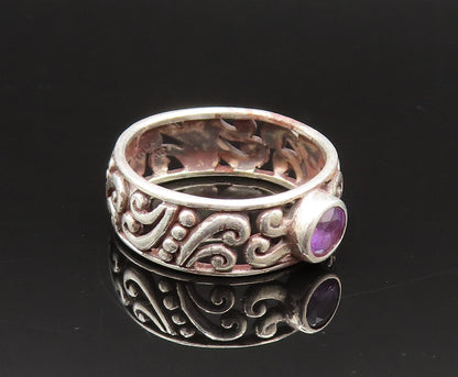 925 Sterling Silver  Vintage Scroll Swirl Amethyst Band Ring Sz 8  RG25510