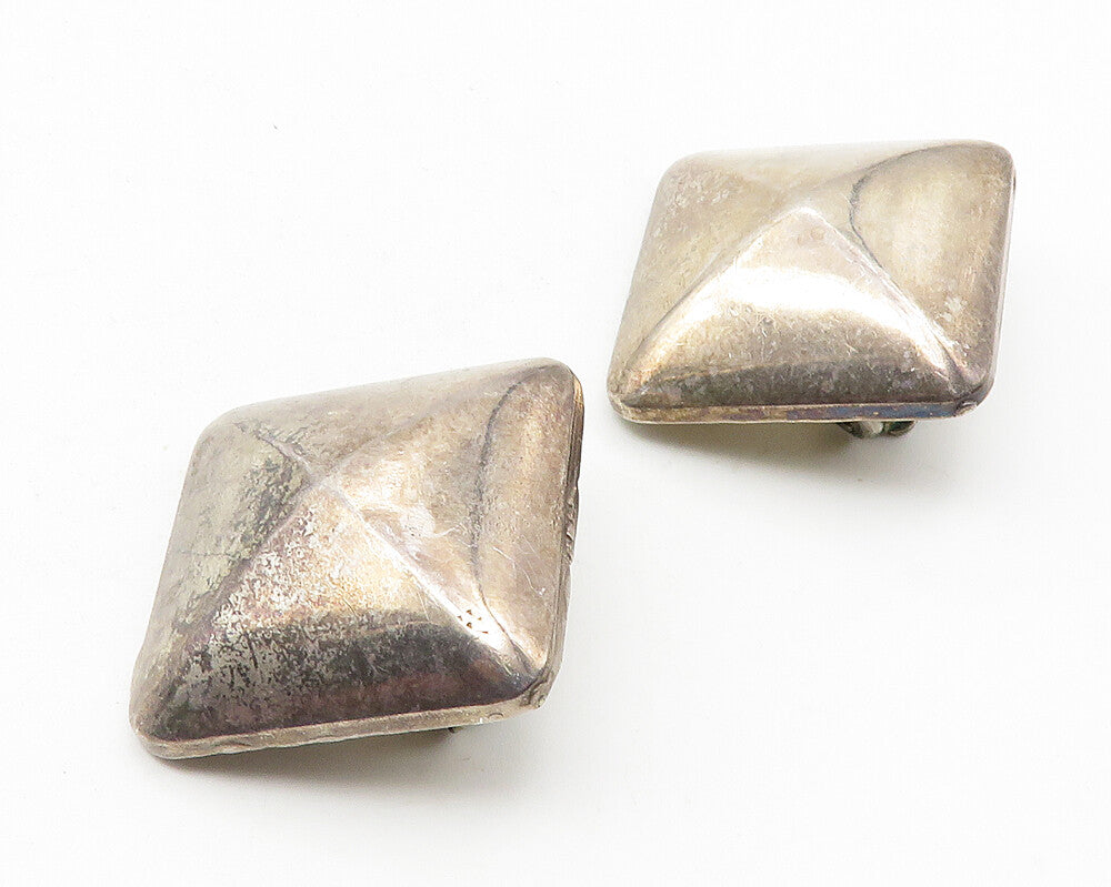 925 Sterling Silver  Vintage Modernist Square Dome Non Pierce Earrings  EG5798