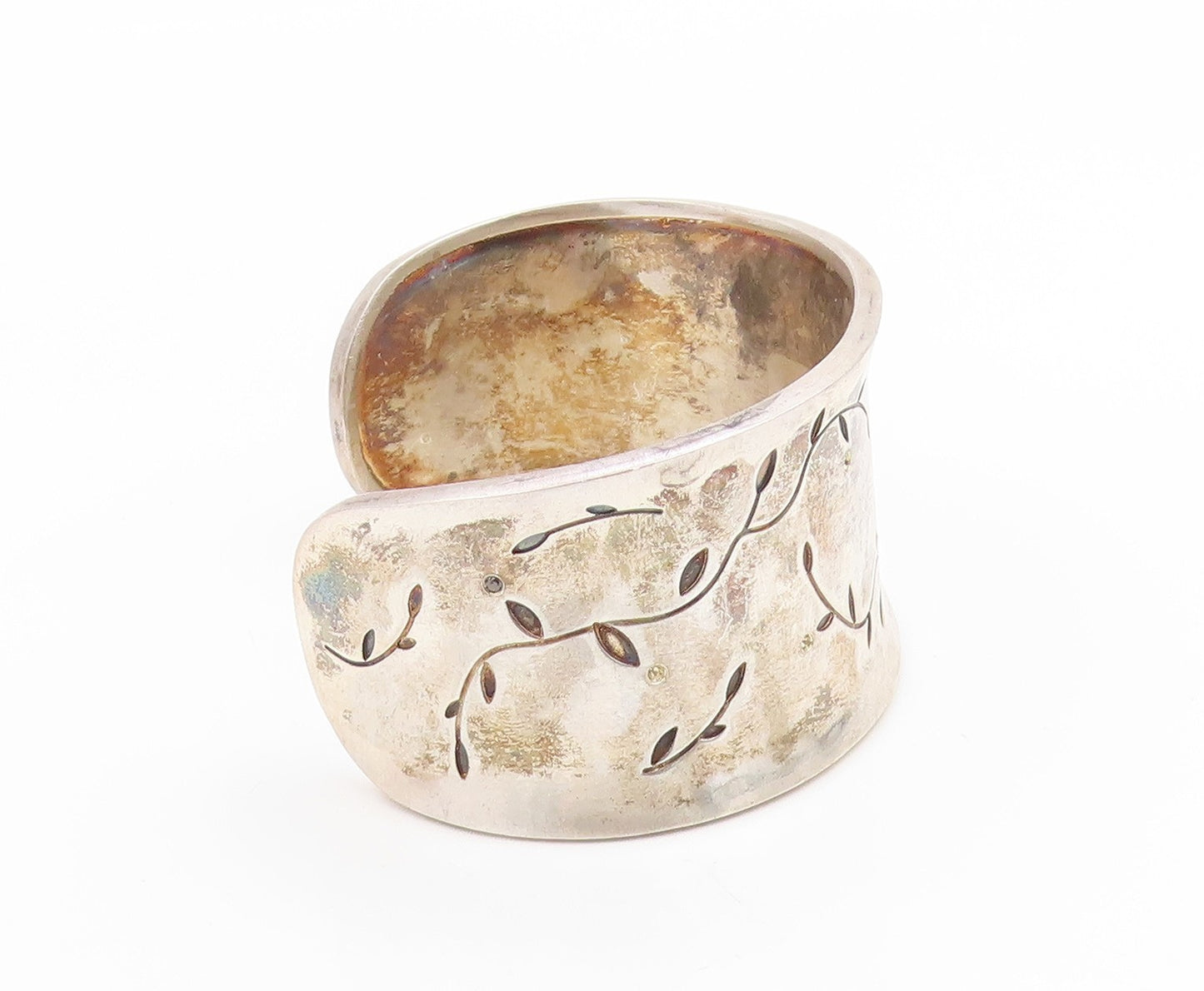 925 Sterling Silver Vintage Bracelet LIKA BEHAR Etched Leaf & Vine Cuff  BT12026