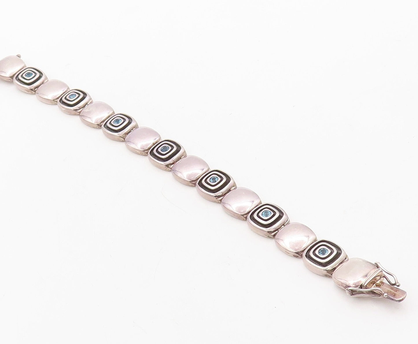 925 Sterling Silver Vintage Bracelet Solid Square Cutout Blue Topaz  BT10890