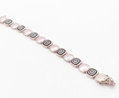 925 Sterling Silver Vintage Bracelet Solid Square Cutout Blue Topaz  BT10890