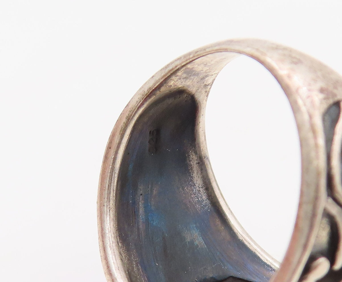 925 Sterling Silver Vintage Ring Real Round Gemstone Swirly Carved  Sz 7 RG30791