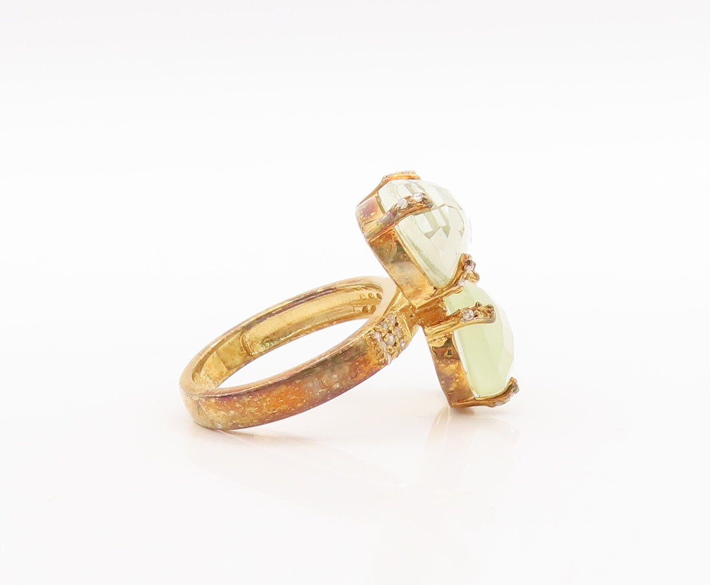 925 Sterling Silver Vintage Ring Gold Plated Diamonds Gemstones  Sz 8  RG29728