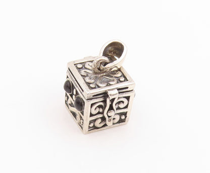 925 Sterling Silver Vintage Pendant Onyx Swirly Carved Box Charm OPENS  PT24701