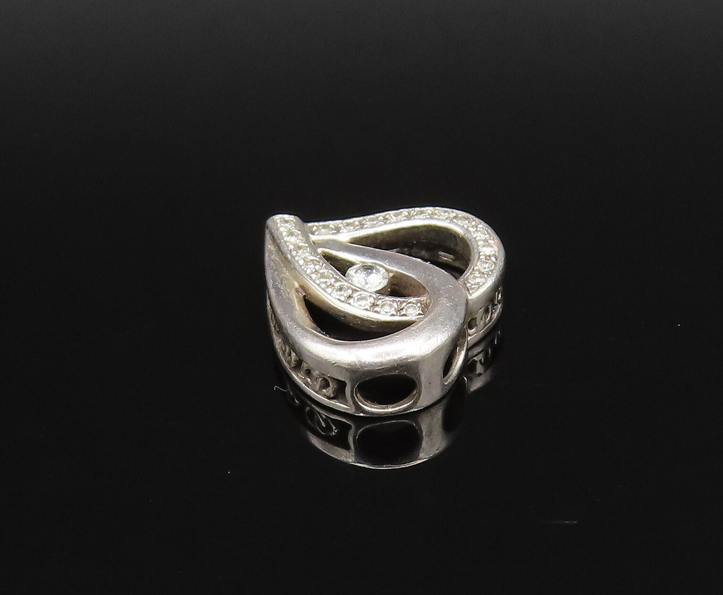 925 Silver  Vintage Dainty Genuine Diamonds Love Heart Charm Pendant  PT21378