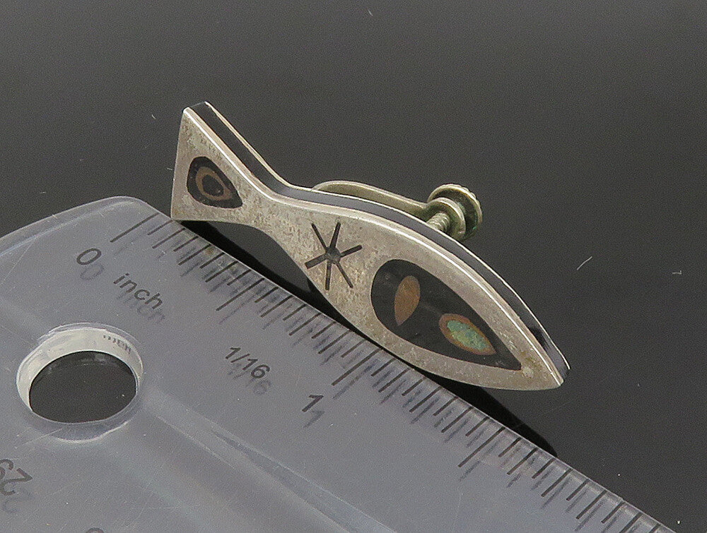 HAB MEXICO 925 Silver   Vintage Turquoise Fish Non Pierce Earrings  EG11569