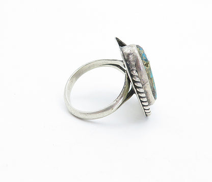 NAVAJO 925 Sterling Silver  Vintage Turquoise Floral Cocktail Ring Sz 8 RG5306