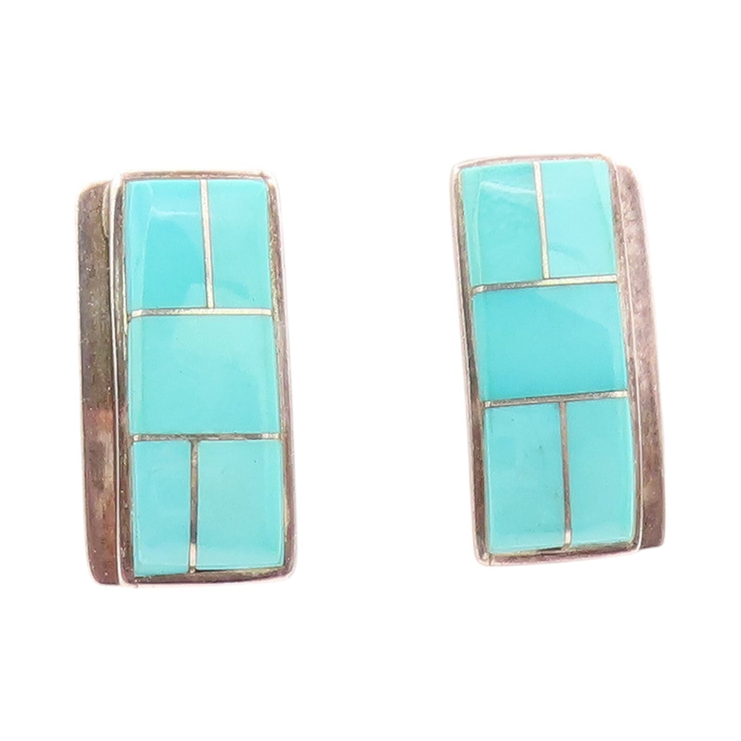925 Sterling Silver Vintage Earrings TEME NAVAJO Rectangle Larimar Inlay EG13336