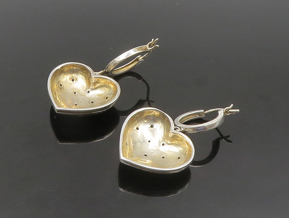 925 Silver  Vintage Blue Genuine Diamonds Textured Heart Earrings  EG11658