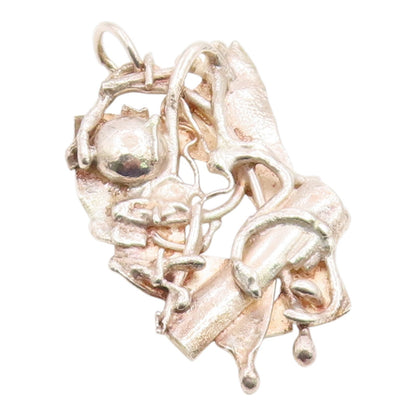 925 Sterling Silver Vintage Pendant Brutalist Solid Sculpture Design  PT26150
