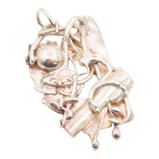 925 Sterling Silver Vintage Pendant Brutalist Solid Sculpture Design  PT26150